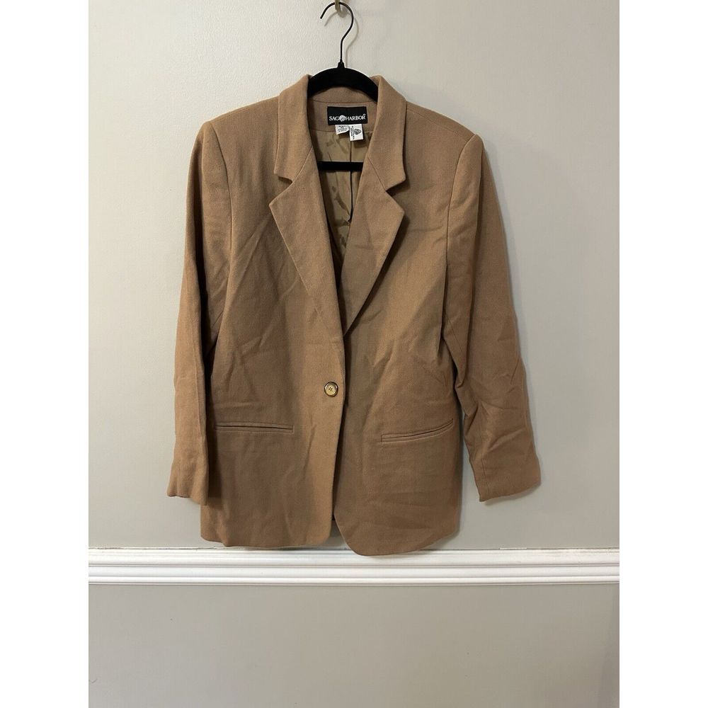 Vintage Sag Harbor Women's Wool Blazer Jacket Tan Size 10